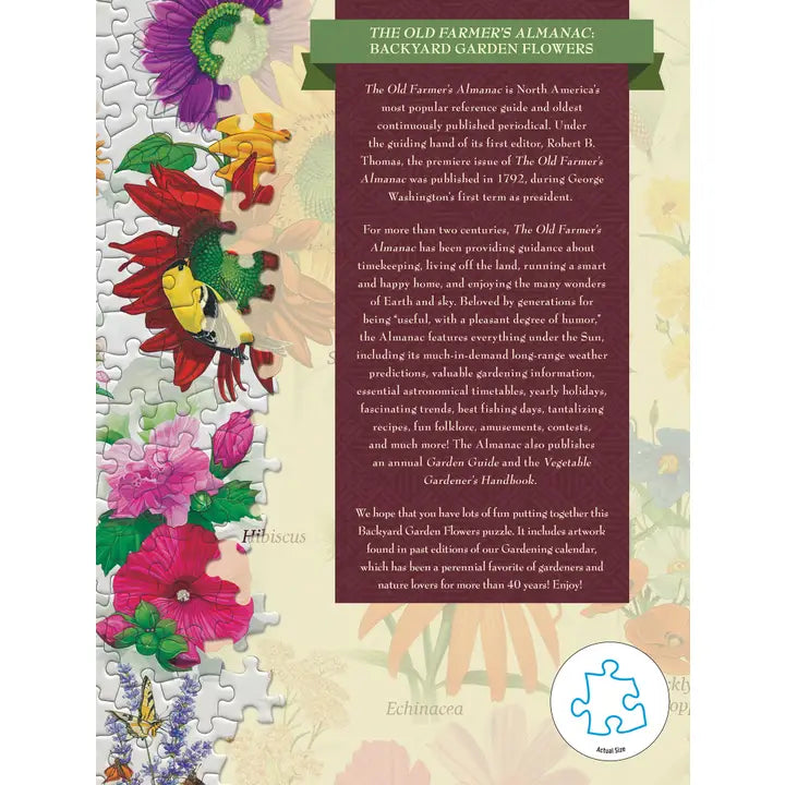 Floral puzzle with descriptive text on a beige background