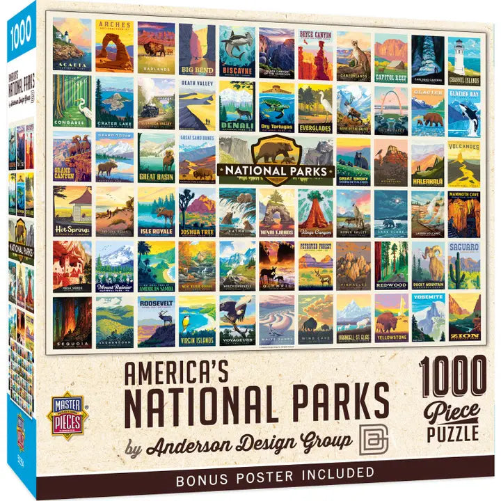 Puzzle box featuring images of America's National Parks with a colorful design.