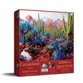 Jigsaw puzzle box featuring a colorful cactus landscape with 'Cactusland' branding.